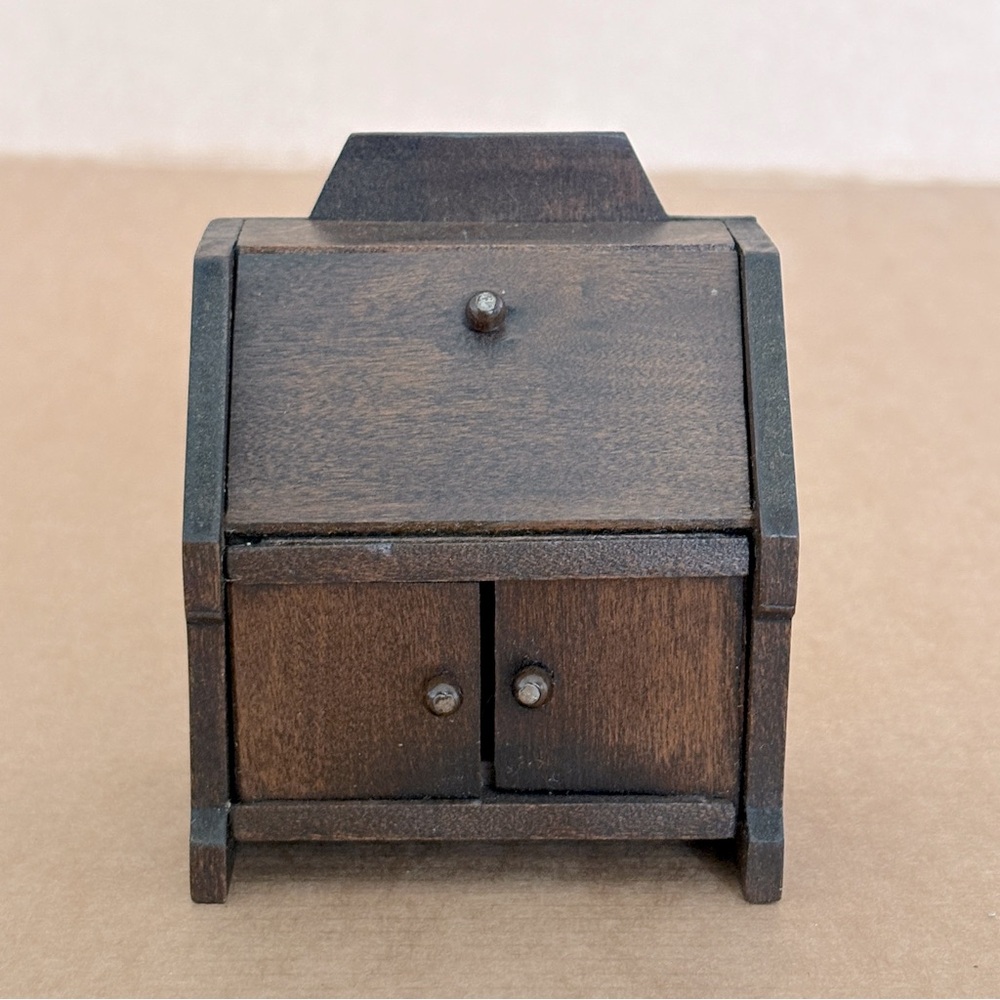 Dollhouse Miniature Secretary Writing Desk with Cupboard Wood Antique 1/12 Scale